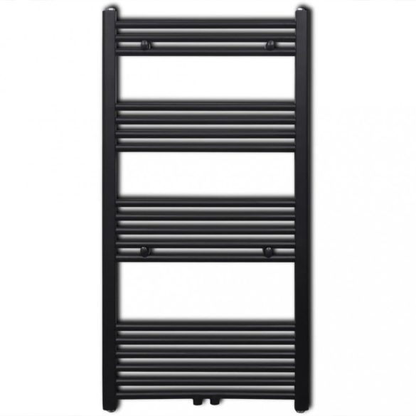 Fekete fürdőszobai egyenes törölközőtartó központi fűtéssel 600x1160mm