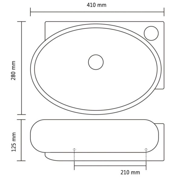 Kerek kerámia fürdőszoba mosdókagyló csaptelep és túlfolyó fekete