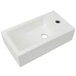 téglalap-alakú, fehér kerámia mosdókagyló csaptelep furattal 46x25,5x12 cm