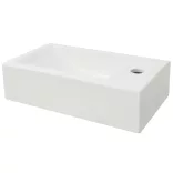 téglalap-alakú, fehér kerámia mosdókagyló csaptelep furattal 46x25,5x12 cm
