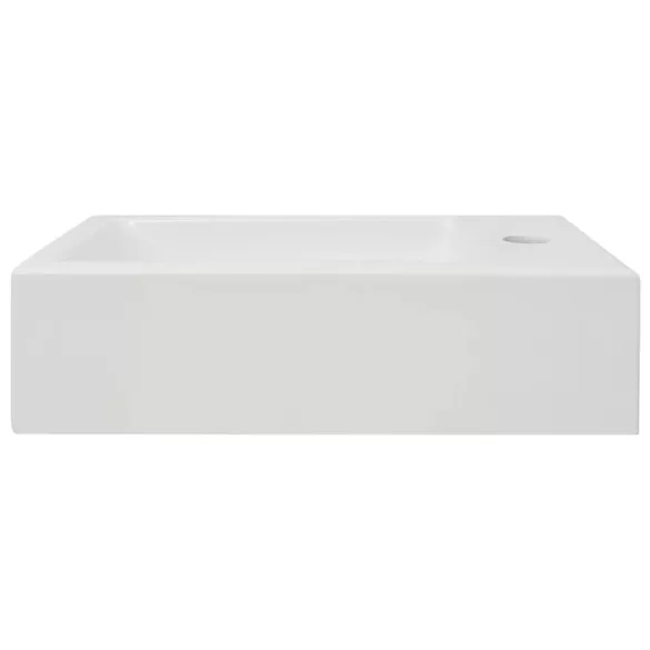 téglalap-alakú, fehér kerámia mosdókagyló csaptelep furattal 46x25,5x12 cm