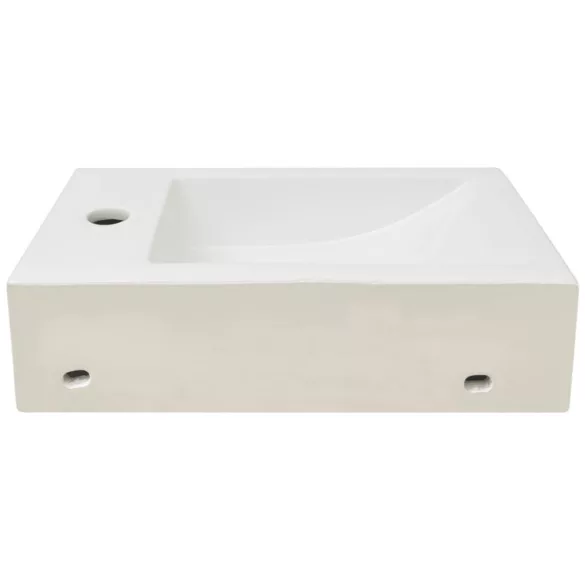 téglalap-alakú, fehér kerámia mosdókagyló csaptelep furattal 46x25,5x12 cm