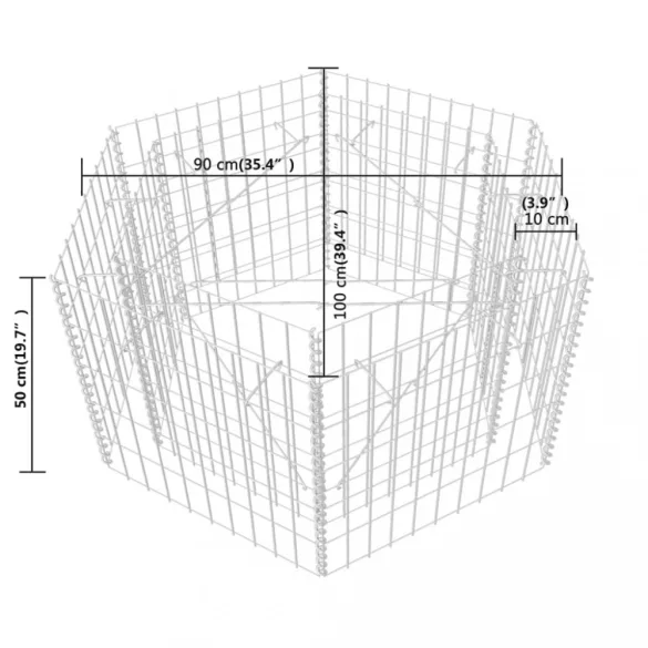 hatszögletű gabion magaságyás 100 x 90 x 50 cm