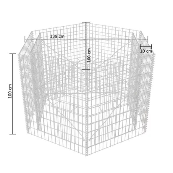 hatszögletű gabion magaságyás 160 x 140 x 100 cm