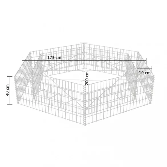 hatszögletű gabion magaságyás 200 x 173 x 40 cm