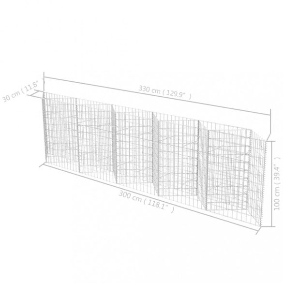 horganyzott acél gabion kosár 300 x 30 x 100 cm
