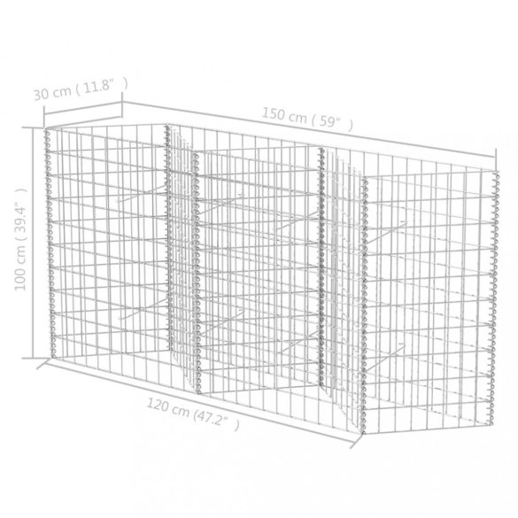 horganyzott acél gabion kosár 120 x 30 x 100 cm