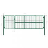 zöld acélkerítés kerítéskapu oszlopokkal 350 x 100 cm