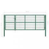 zöld acélkerítés kerítéskapu oszlopokkal 350 x 120 cm