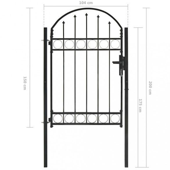 fekete acél kerítéskapu ASSEN íves tetejű 102 x 150 cm