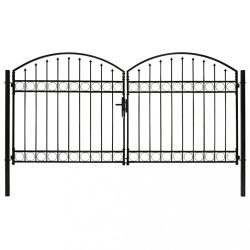   ASSEN kétszárnyú acél kerítéskapu íves tetejű 300 x 125 cm