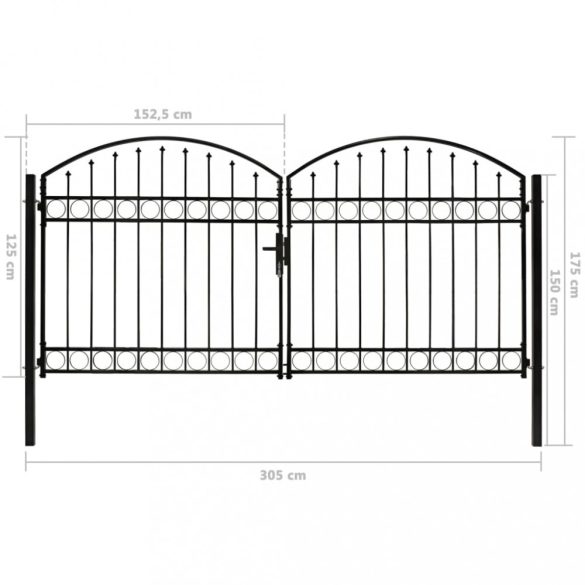 ASSEN kétszárnyú acél kerítéskapu íves tetejű 300 x 125 cm