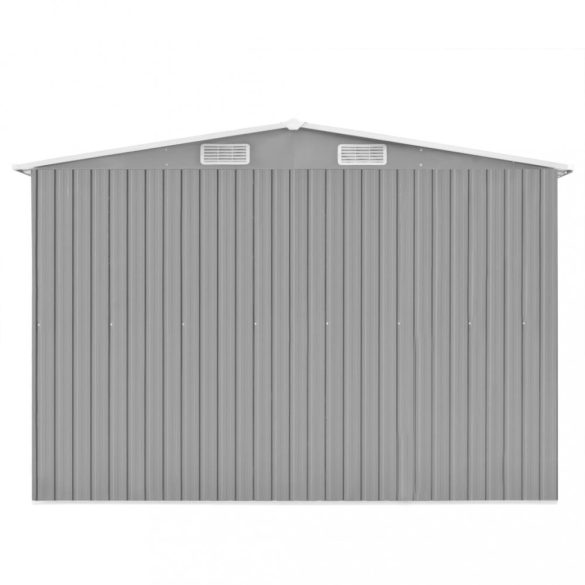 szürke fém kerti fészer 257 x 298 x 178 cm