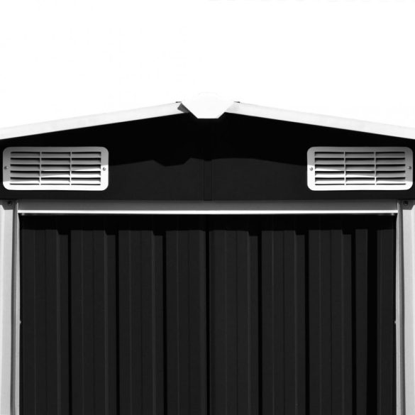 antracitszürke fém kerti fészer 257 x 298 x 178 cm