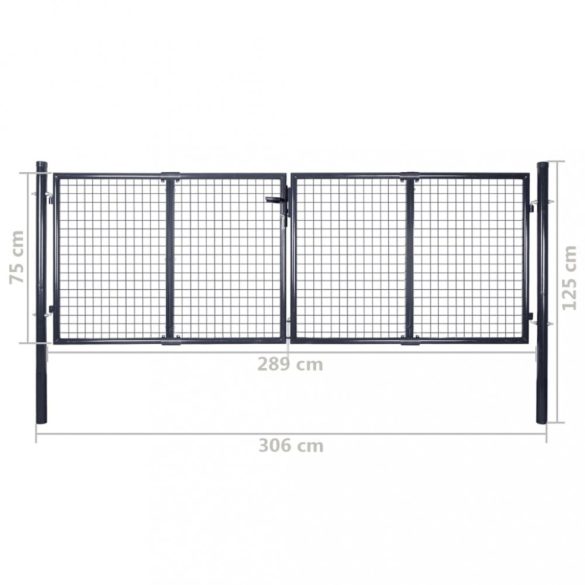 szürke horganyzott acél hálós kerti kapu 300 x 75 cm