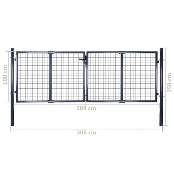 szürke horganyzott acél hálós kerti kapu 300 x 100 cm