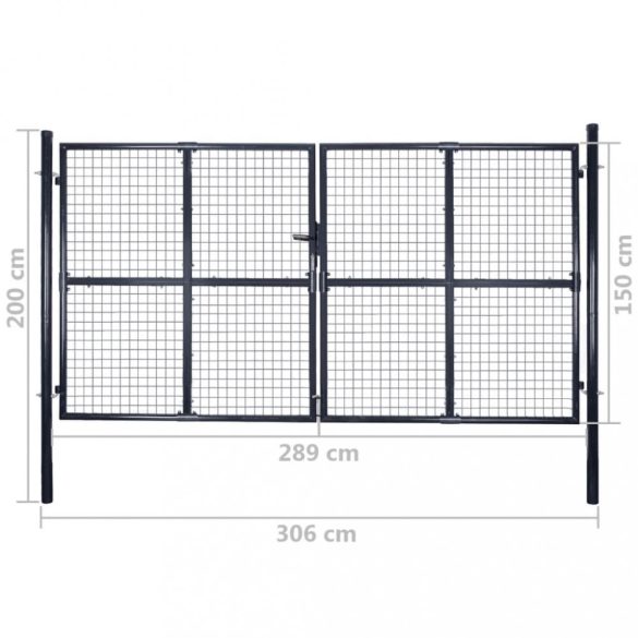 szürke horganyzott acél hálós kerti kapu 300 x 150 cm