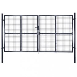 szürke horganyzott acél hálós kerti kapu 300 x 200 cm