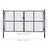 szürke horganyzott acél hálós kerti kapu 300 x 200 cm