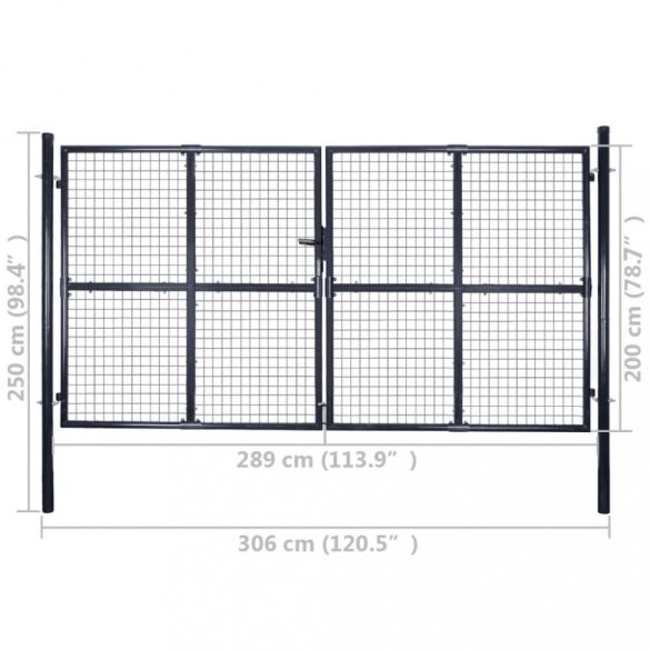 szürke horganyzott acél hálós kerti kapu 300 x 200 cm