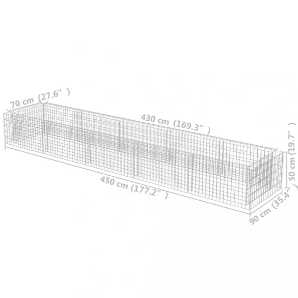 horganyzott acél gabion magaságyás 450 x 90 x 50 cm