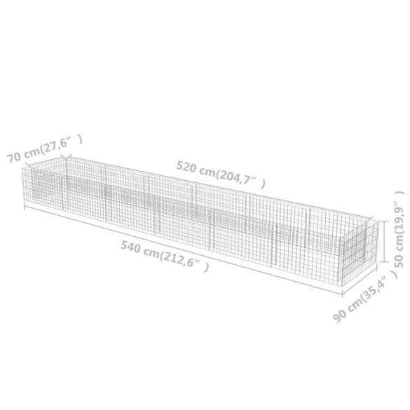 horganyzott acél gabion magaságyás 540 x 90 x 50 cm