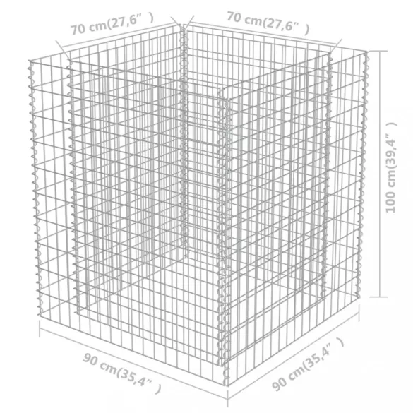 horganyzott acél gabion magaságyás 90 x 90 x 100 cm