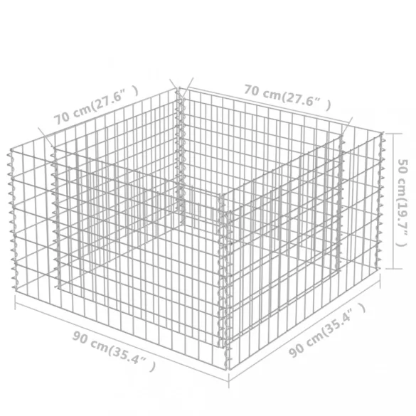 horganyzott acél gabion magaságyás 90 x 90 x 50 cm
