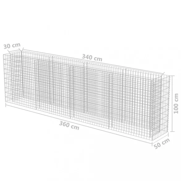 horganyzott acél gabion magaságyás 360 x 50 x 100 cm