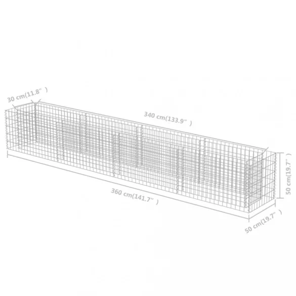 horganyzott acél gabion magaságyás 360 x 50 x 50 cm
