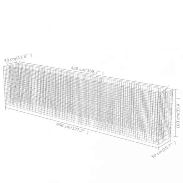 horganyzott acél gabion magaságyás 450 x 50 x 100 cm