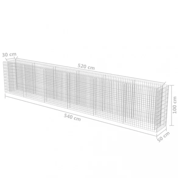 horganyzott acél gabion magaságyás 540 x 50 x 100 cm