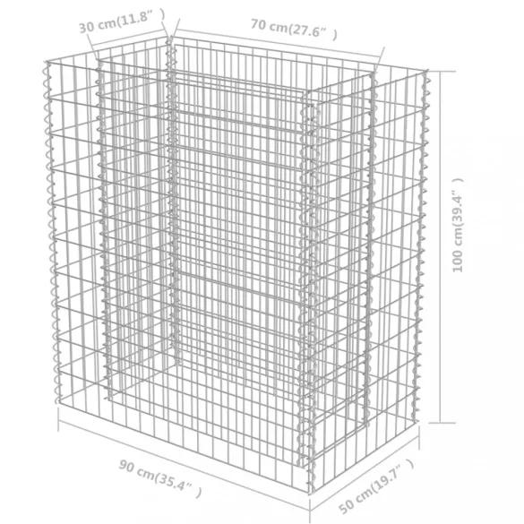horganyzott acél gabion magaságyás 90 x 50 x 100 cm
