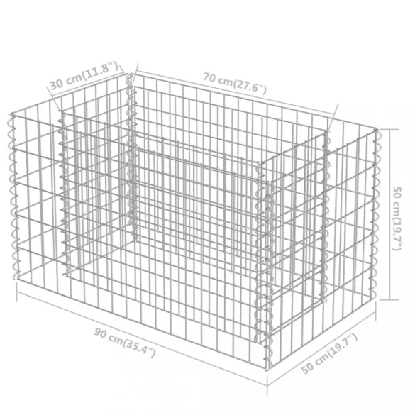 horganyzott acél gabion magaságyás 90 x 50 x 50 cm