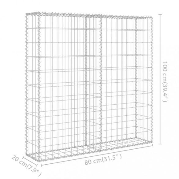 horganyzott acél gabion fal felső zárással 80 x 20 x 100 cm