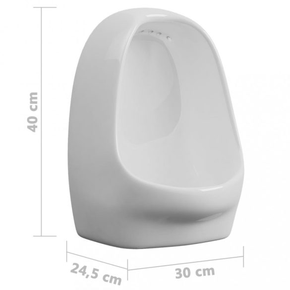 fehér falra szerelhető kerámiapiszoár öblítőszeleppel