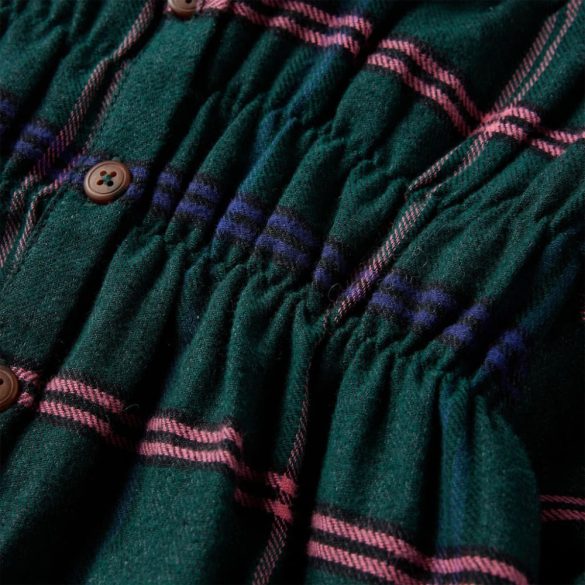 Sötétzöld hosszú ujjú gyerekruha fodrokkal 104