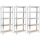 3 db 5 szintes ezüstszínű acél és szerelt fa polc