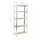 3 db 5 szintes ezüstszínű acél és szerelt fa polc