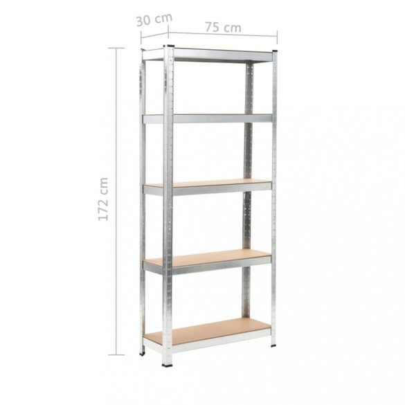 3 db 5 szintes ezüstszínű acél és szerelt fa polc