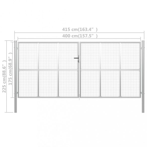 ezüst színű horganyzott acél kerti kapu 400 x 175 cm