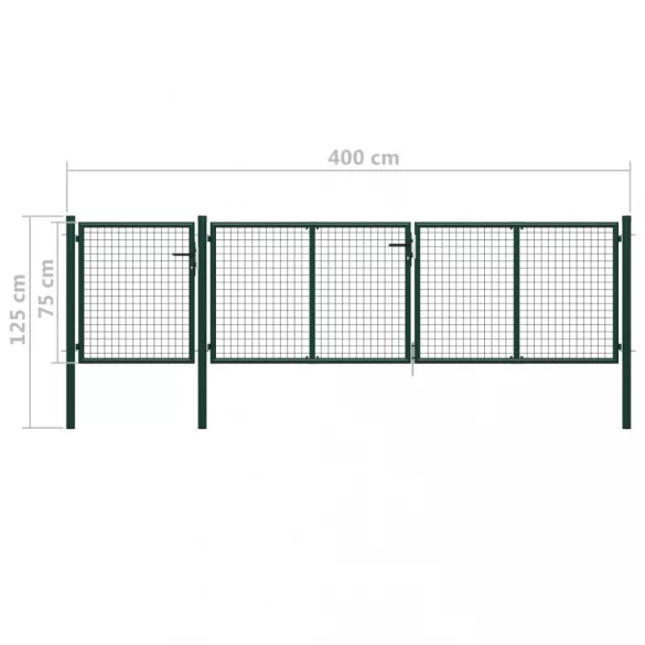 zöld acél kerti kapu 400 x 75 cm