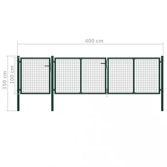 zöld acél kerti kapu 400 x 100 cm