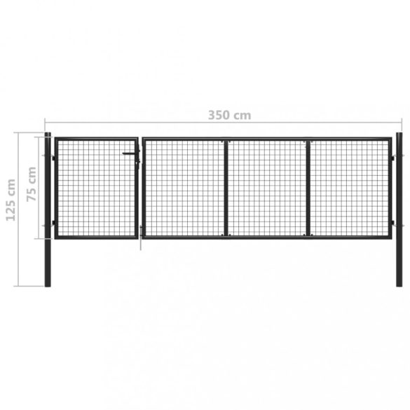 antracit színű acél kerti kapu 350 x 75 cm