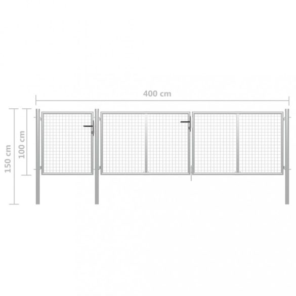 ezüst színű acél kerti kapu 400 x 100 cm