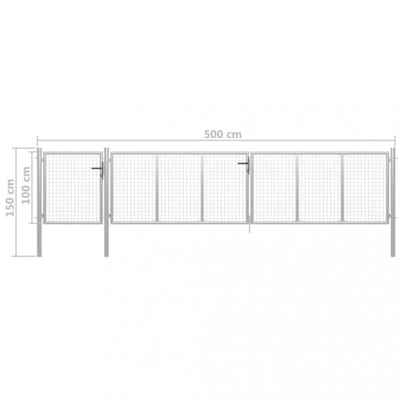 ezüst színű acél kerti kapu 500 x 100 cm