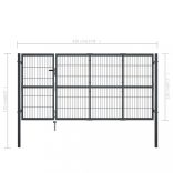 antracit színű acél kerti kapu oszlopokkal 350 x 120 cm