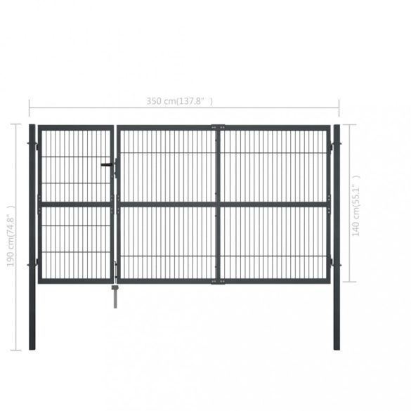antracitszürke acél kertkapu póznákkal 350 x 140 cm
