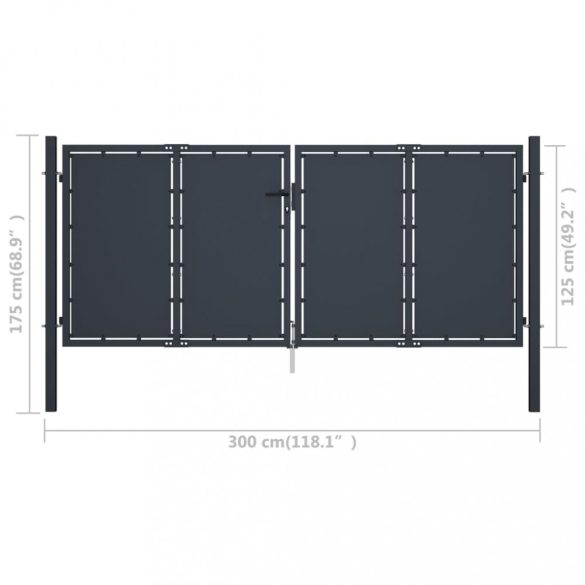 antracit színű acél kerti kapu 300 x 125 cm