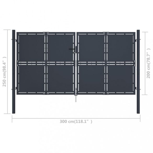antracit színű acél kerti kapu 300 x 200 cm